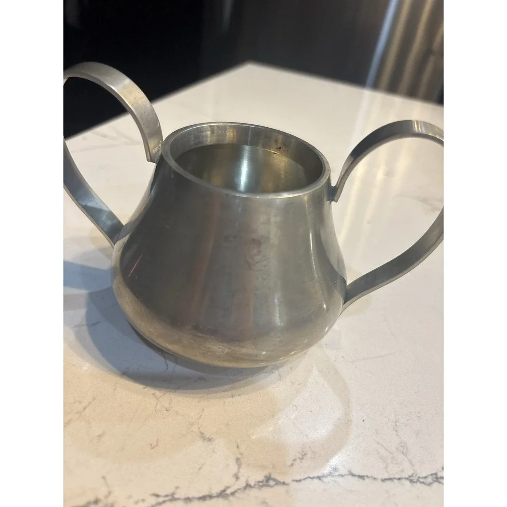 Pewter Sugar Bowl Creamer Two Handled Cup Serving